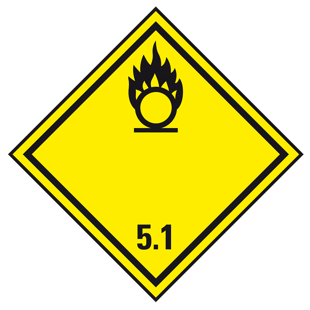 Substances with an inflammatory (oxidizing) effect - Dangerous goods label Class 5.1 / 250 x 250 mm