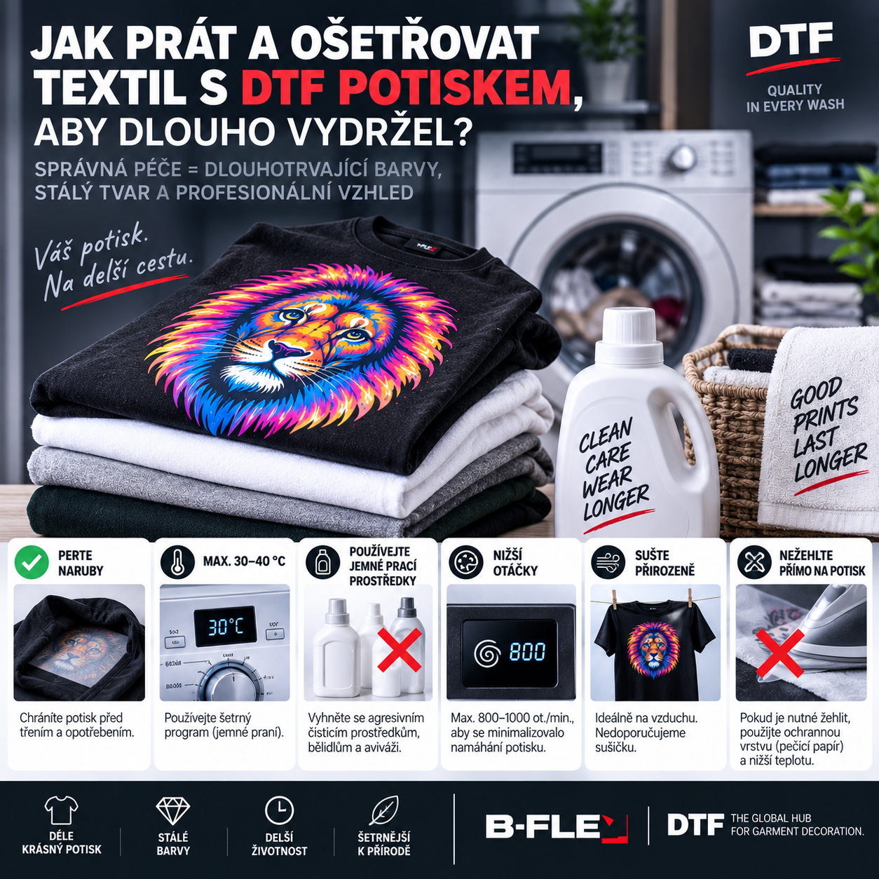 Jak prát a ošetřovat textil s DTF potiskem, aby dlouho vydržel?